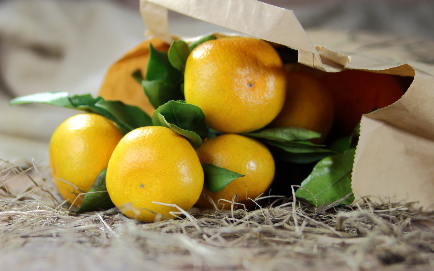 Спелые мандарины в бумажном пакете