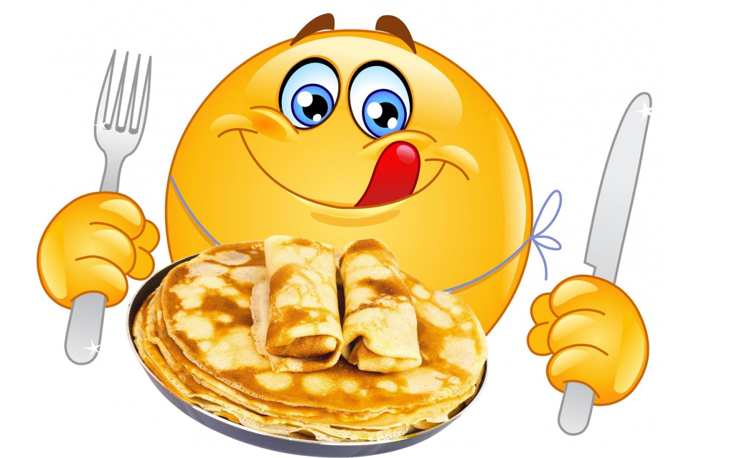 Смайлик с блинами открытка на Масленицу