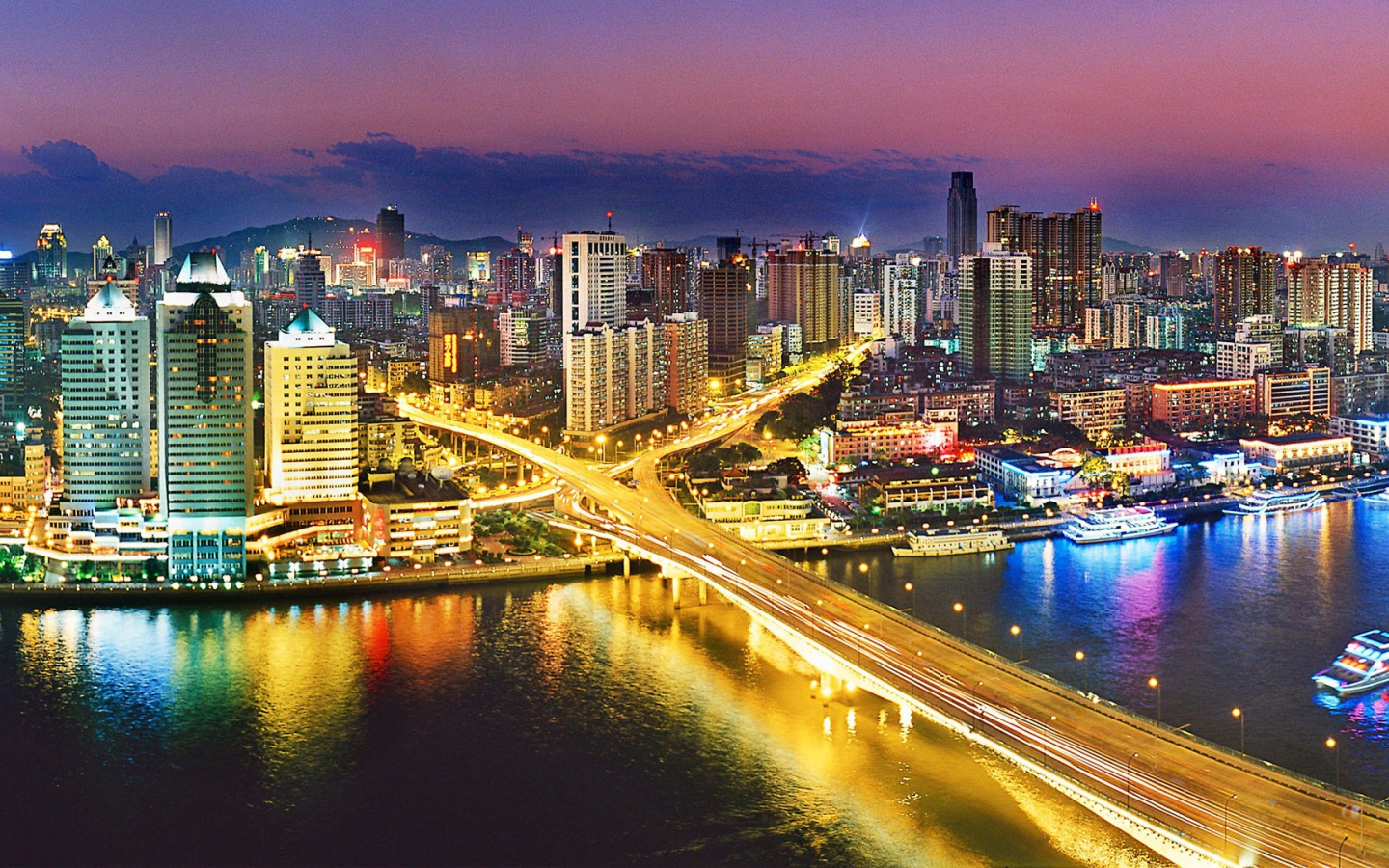 Вид на ночной город Гуанчжоу Китай 