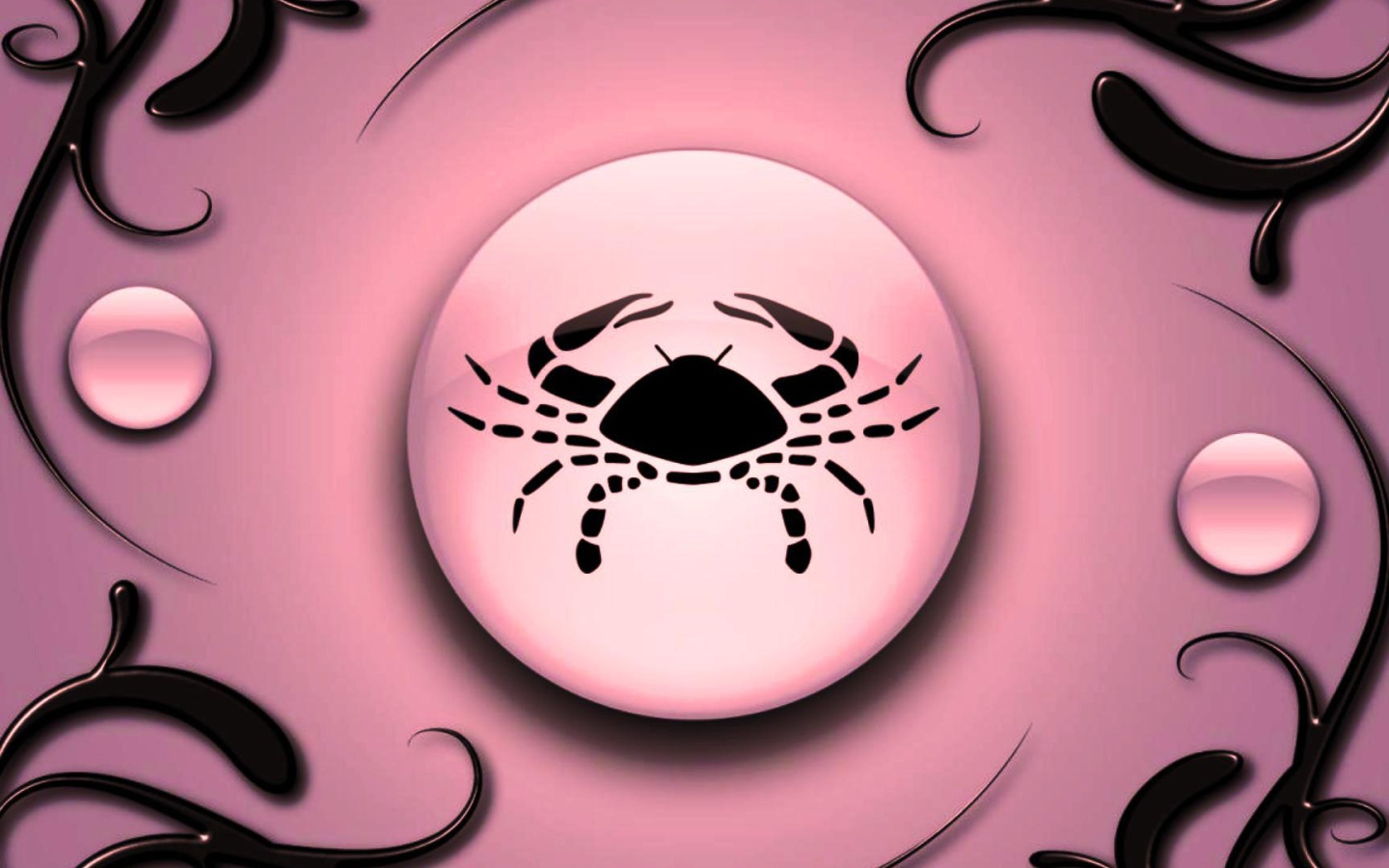 Знак зодиака Рак на  розовом фоне с чёрным орнаментом 