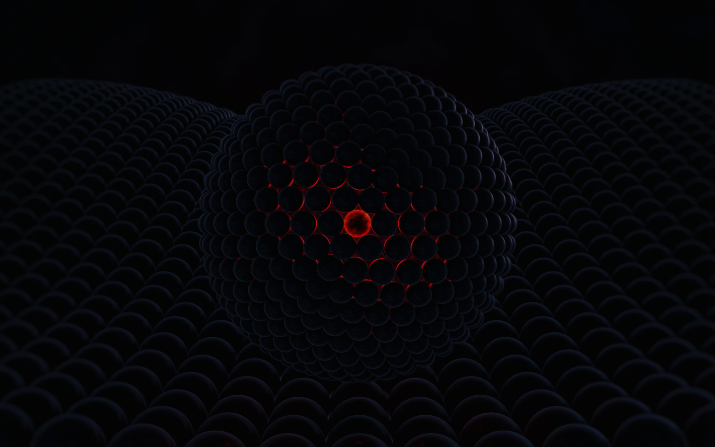 Черный шар со светящимся центром на черной поверхности 3д графика
