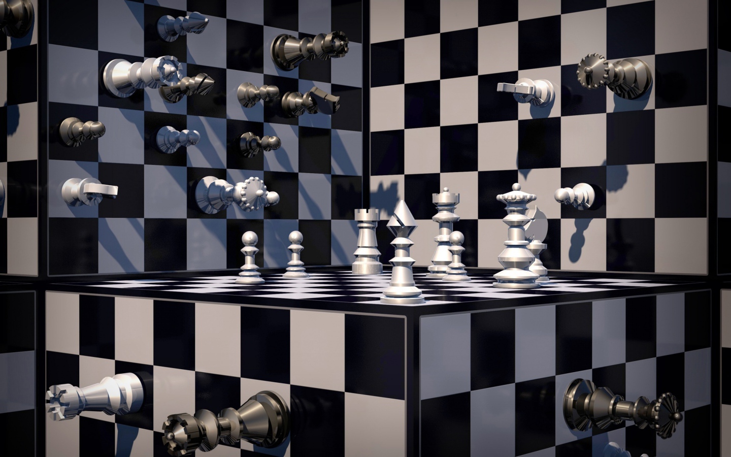 Шахматы на черно-белой шахматной доске 3д графика