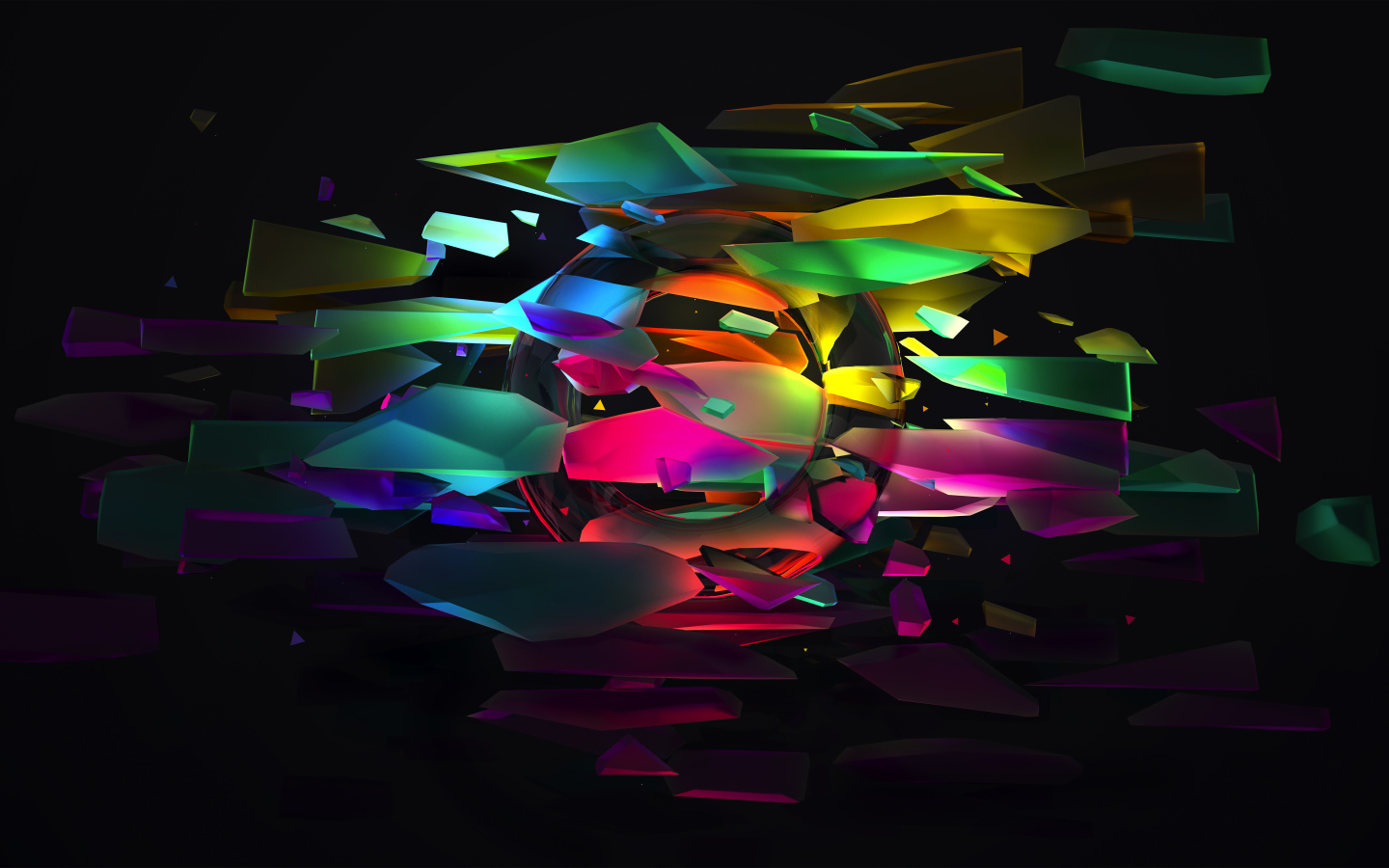 Разноцветные фигуры в невесомости на черном фоне, 3д графика
