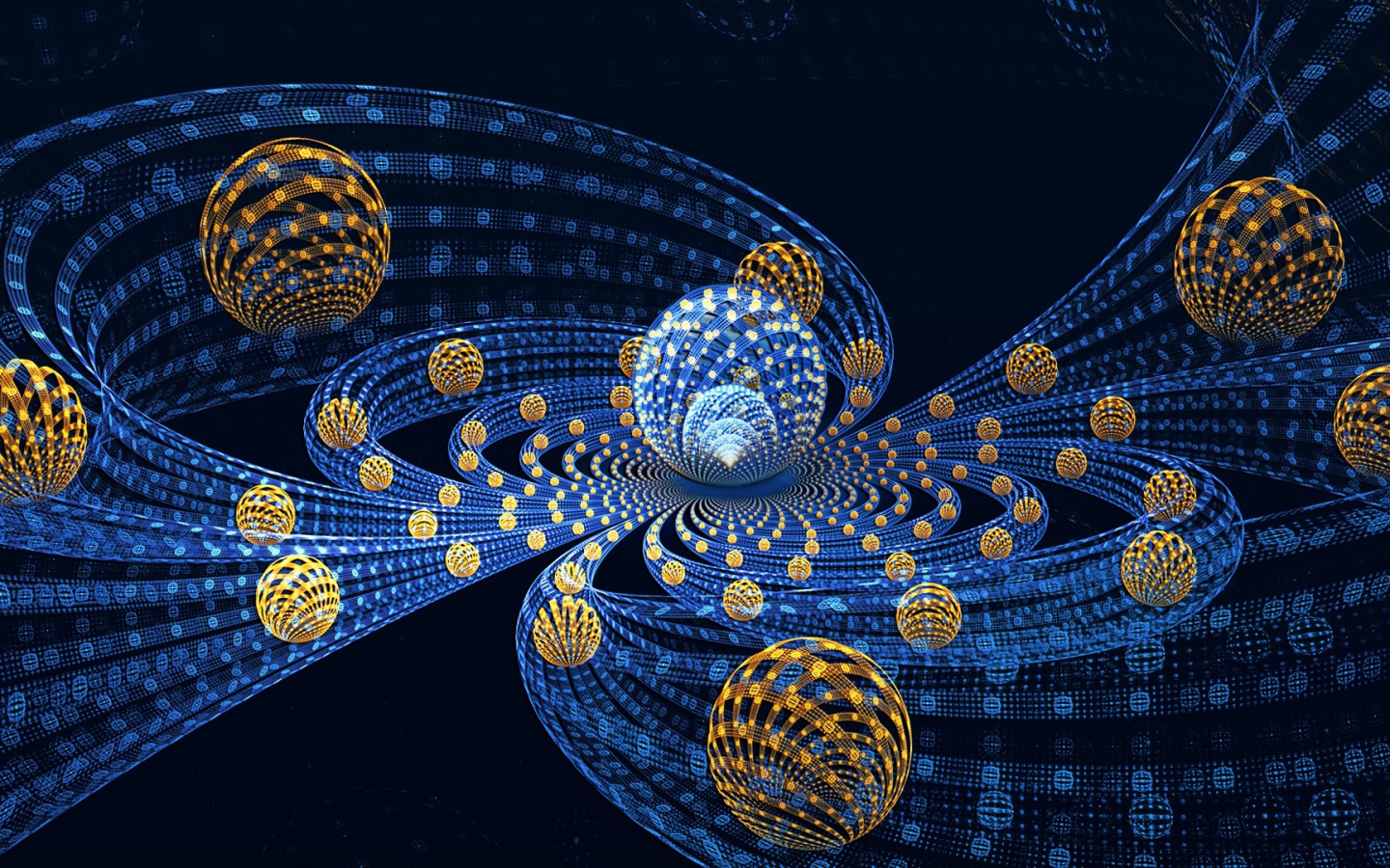 Сферы с волнами на синем фоне, 3д графика 