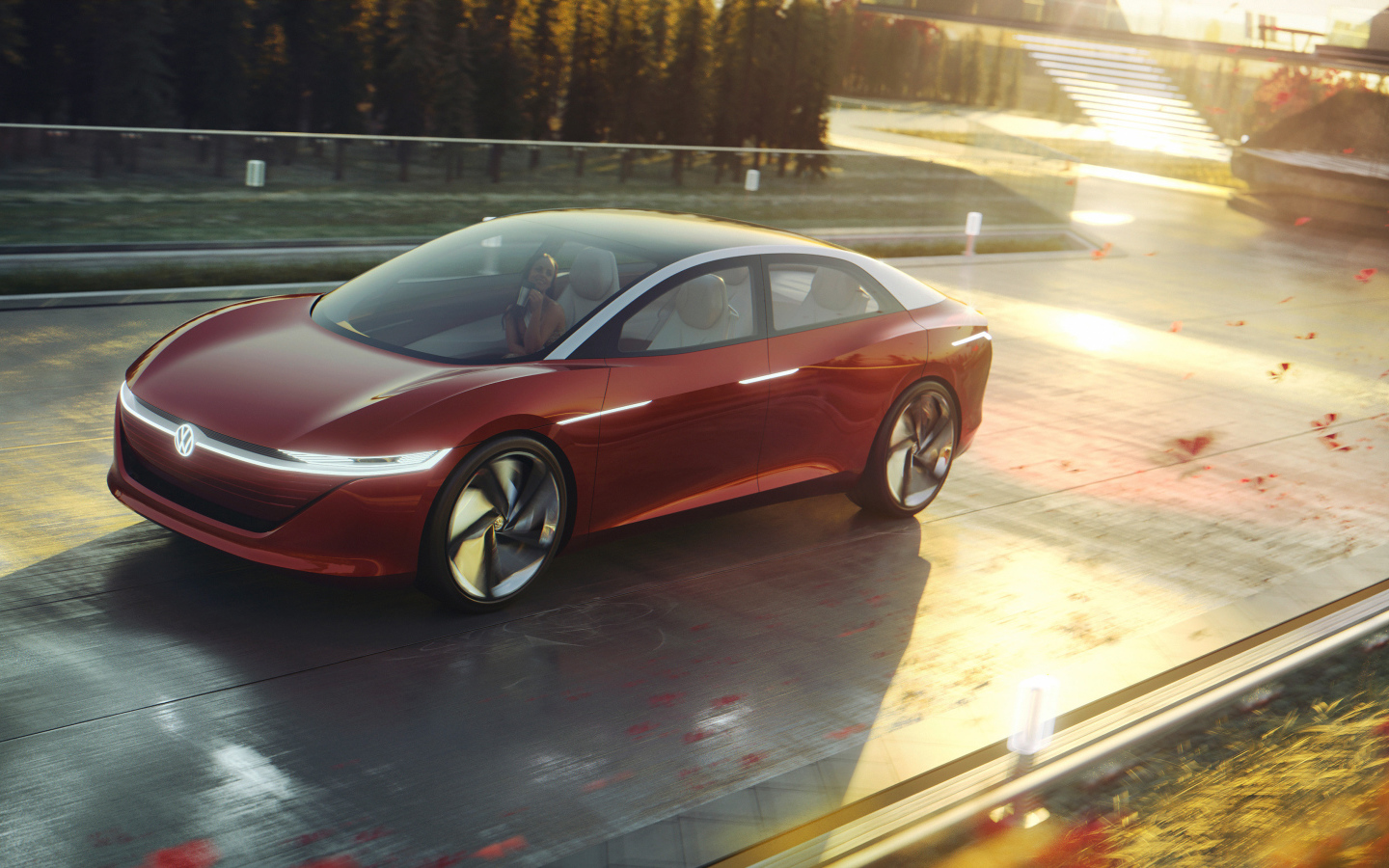 Красный автомобиль Volkswagen Id Vizzion