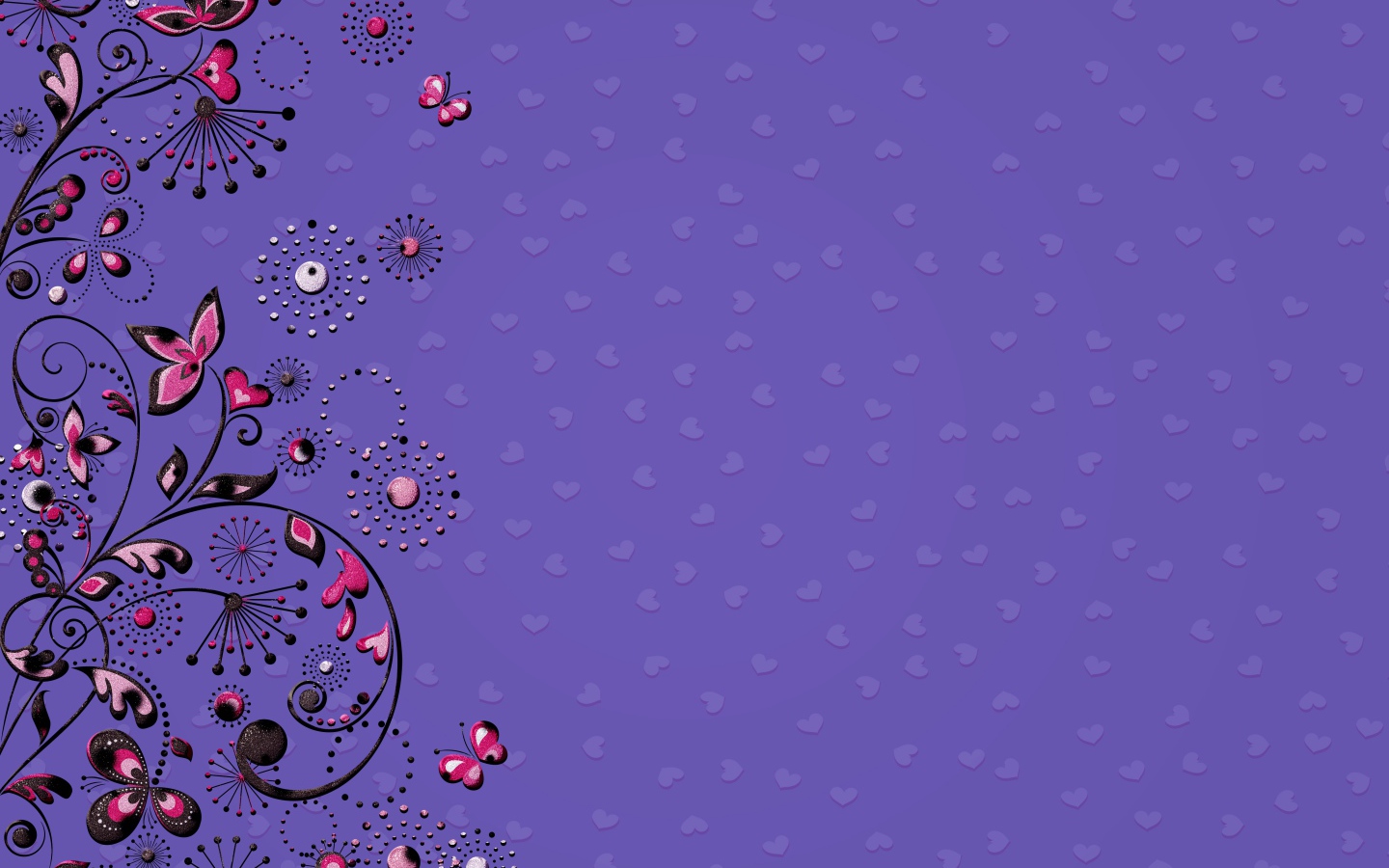 Узоры с бабочками и сердечками на фиолетовом фоне