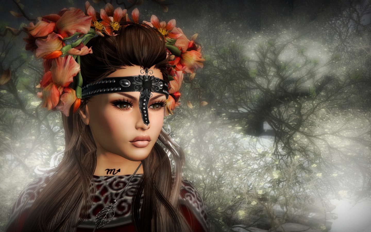 Красивая девушка с венком на голове, фэнтези
