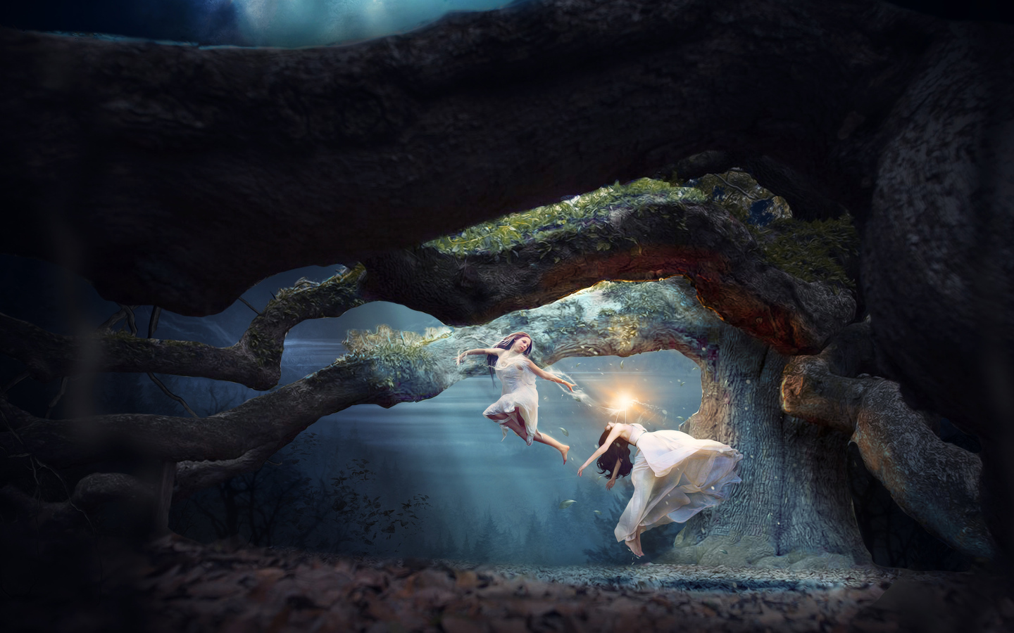 Две фантастические девушки парят в воздухе