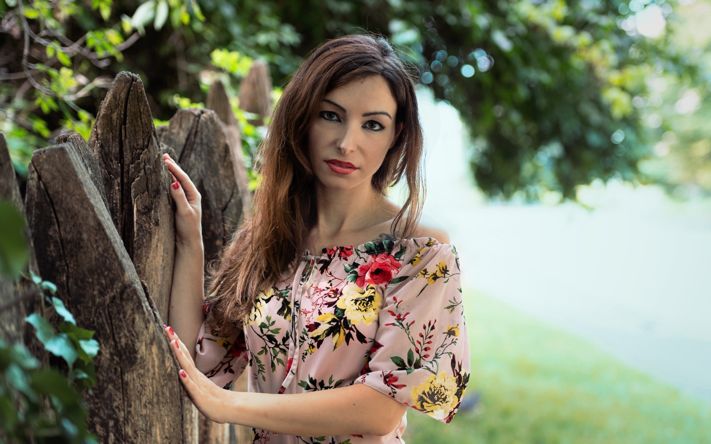 Красивая женщина в платье у сухого дерева