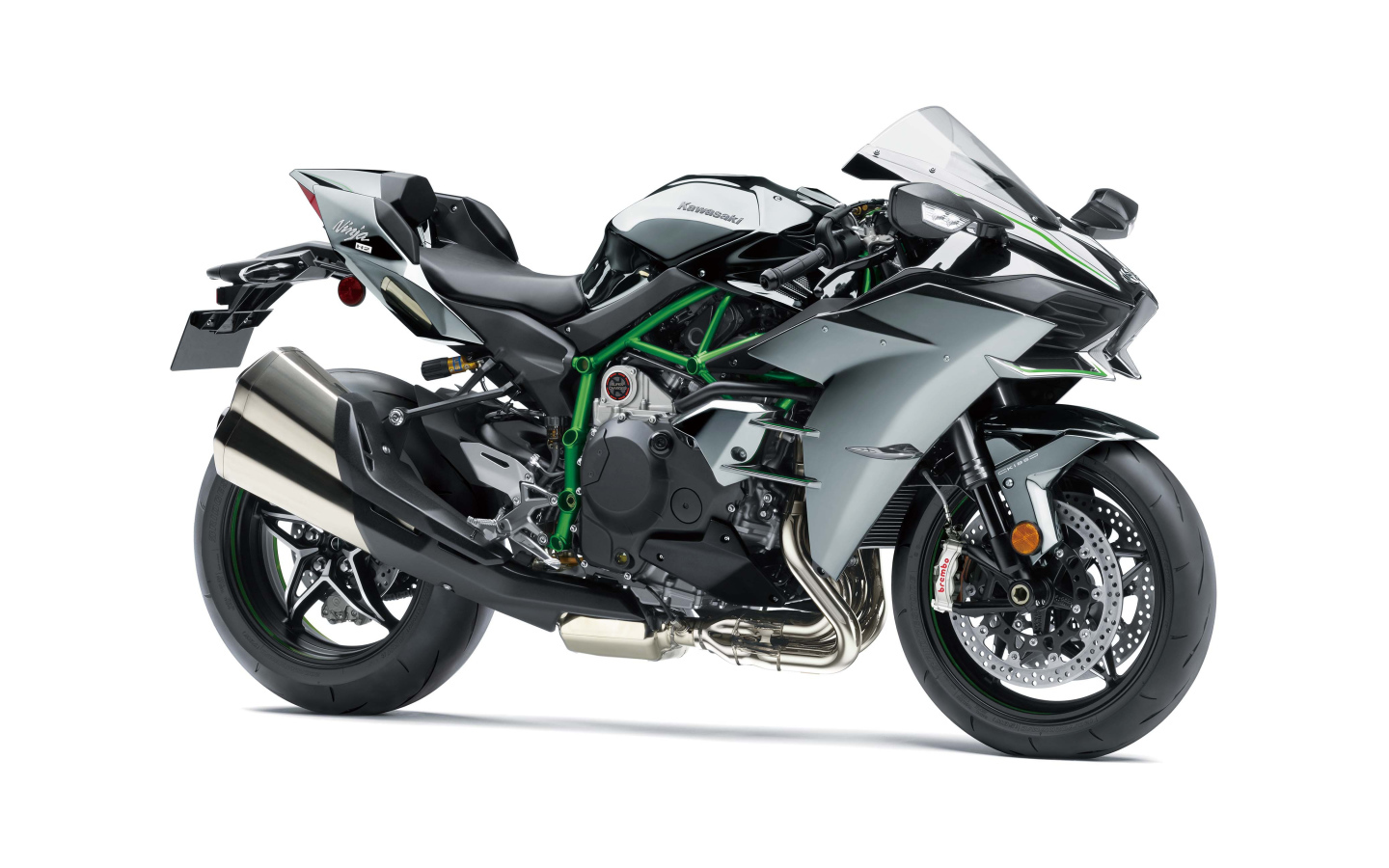 Мотоцикл Kawasaki Ninja H2,  2019 на сером фоне