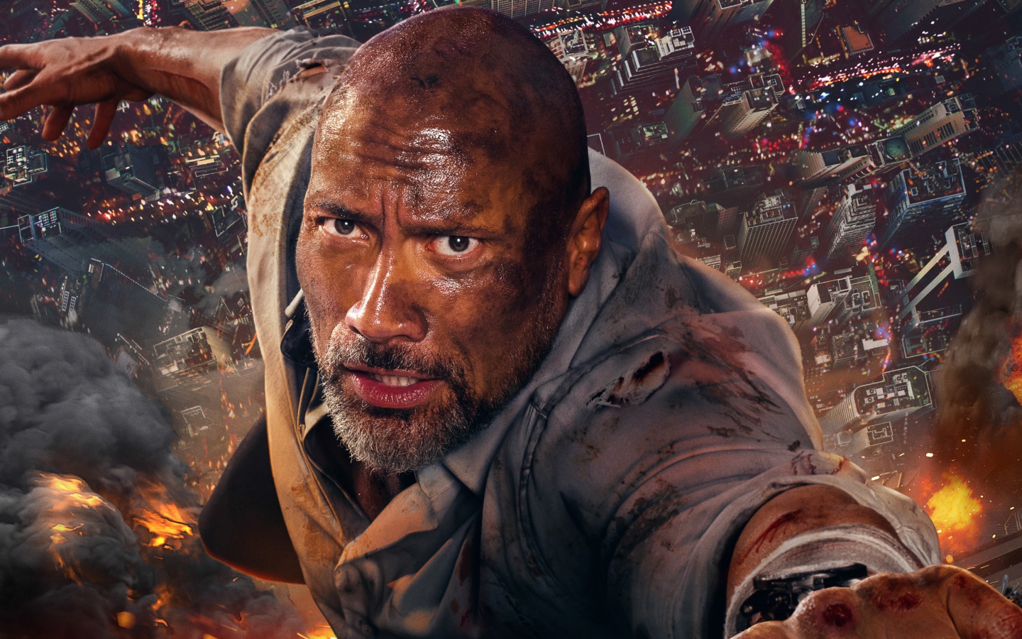 Актер Дуэйн Джонсон в новом фильме Небоскрёб, 2018