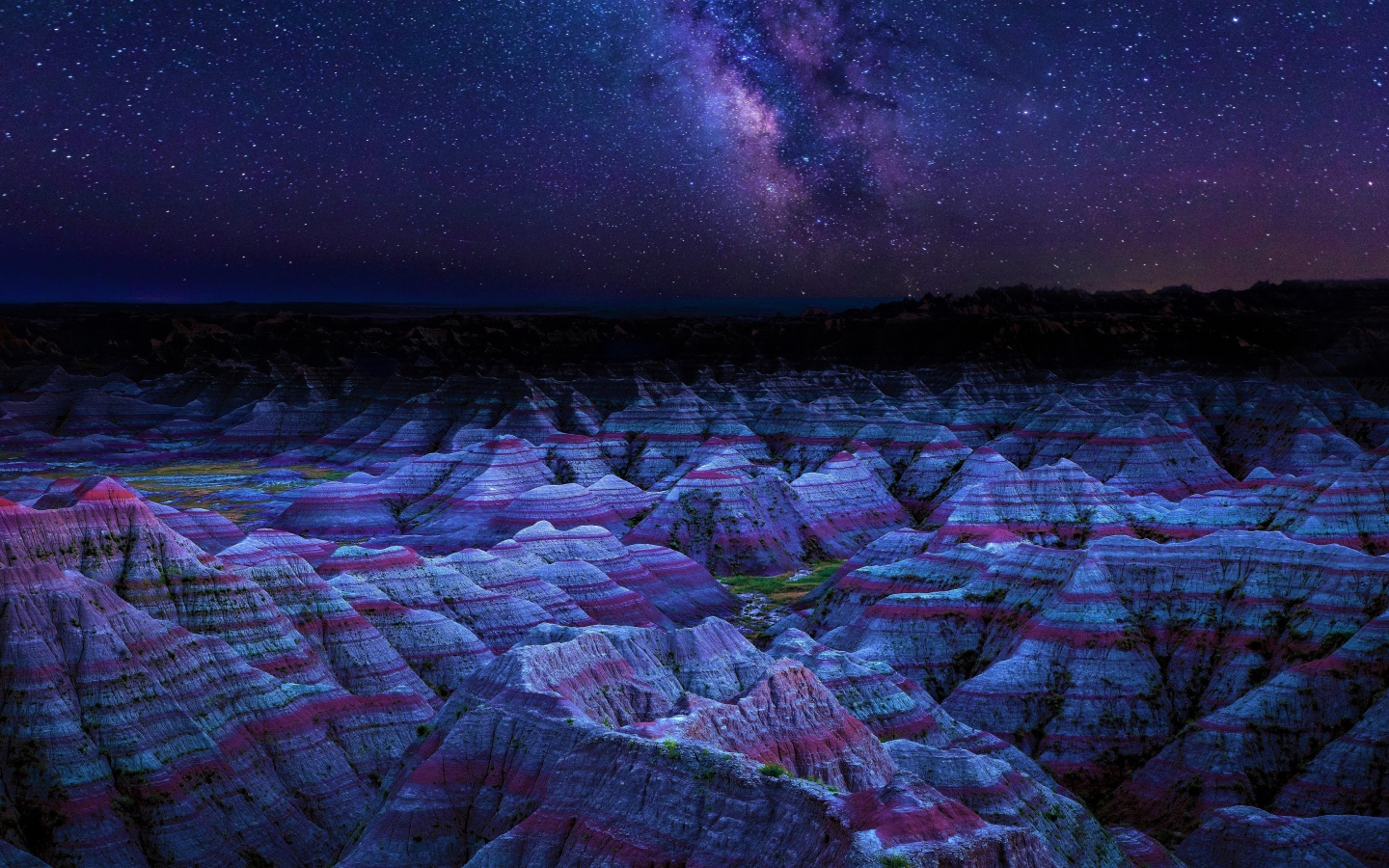 Milky Way over the rocks in the National Park of the Blacklands, USA