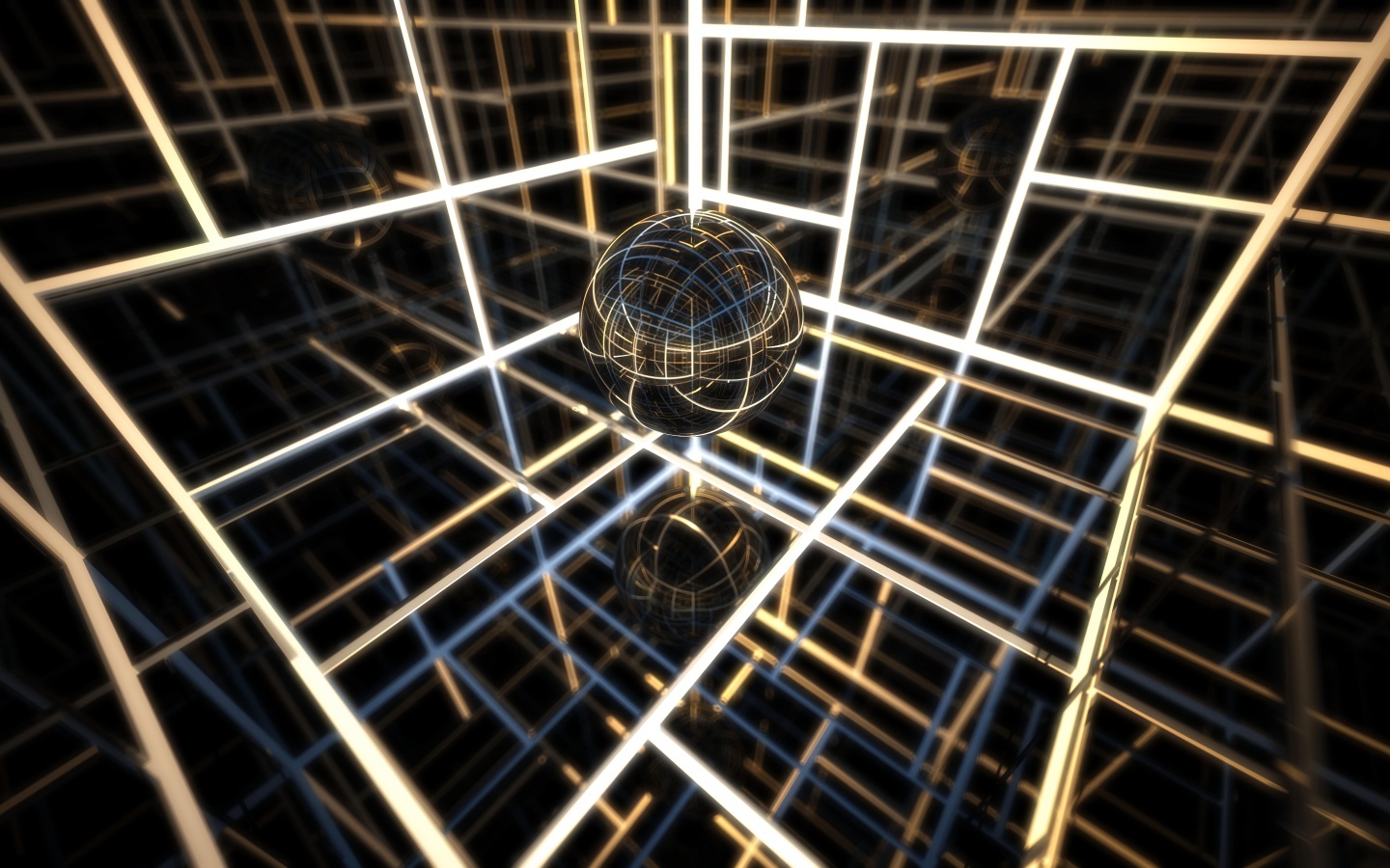 Прозрачный шар с комнате с неоновыми линиями