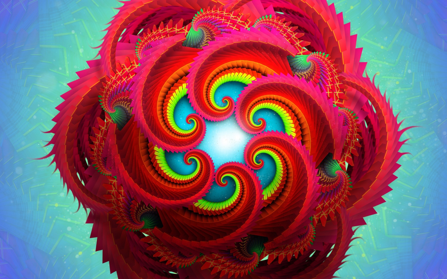 Unusual fractal red flower on a blue background