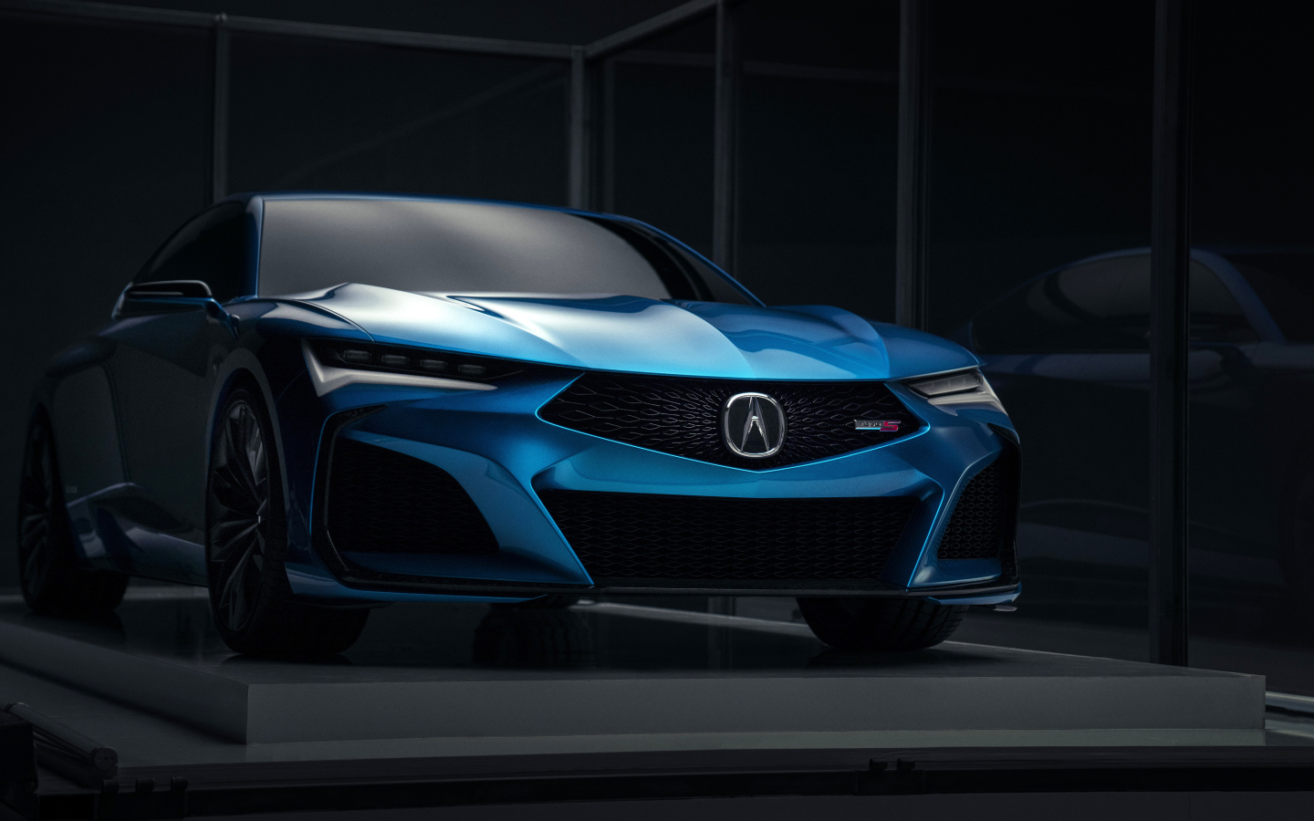 Синий автомобиль Acura Type S Concept 2019 года на презентации