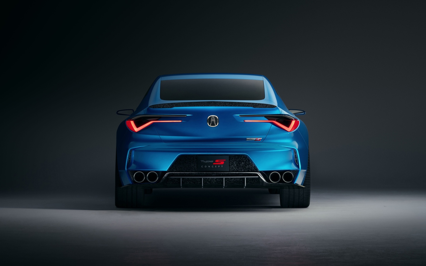 Синий автомобиль Acura Type S Concept 2019 года вид сзади на сером фоне