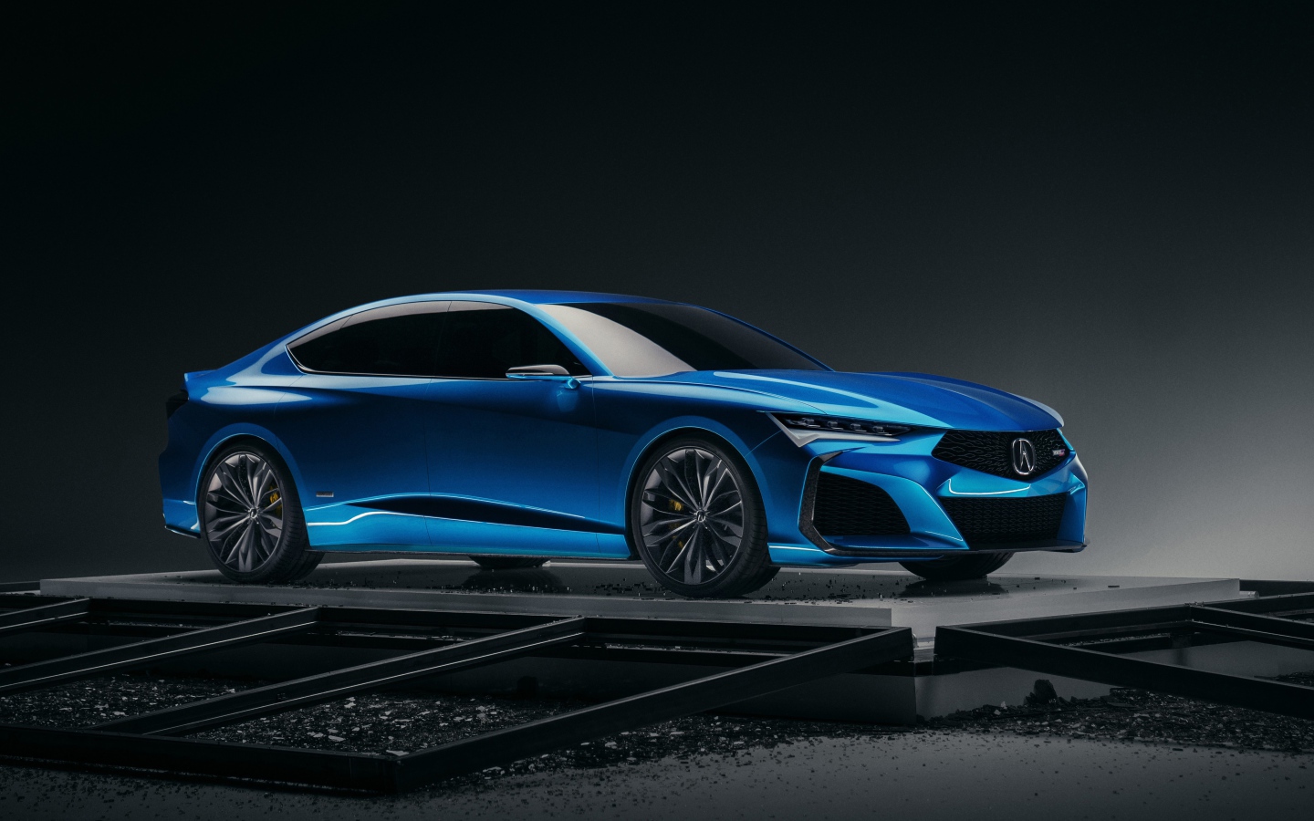 Синий новый автомобиль Acura Type S Concept 2019 года на сером фоне