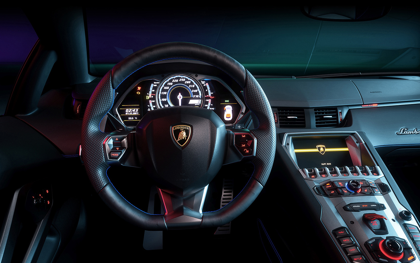 Черный кожаный руль автомобиля Lamborghini Aventador  CGI