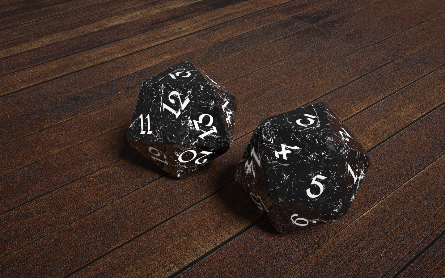 Два черных камня с цифрами на деревянном столе