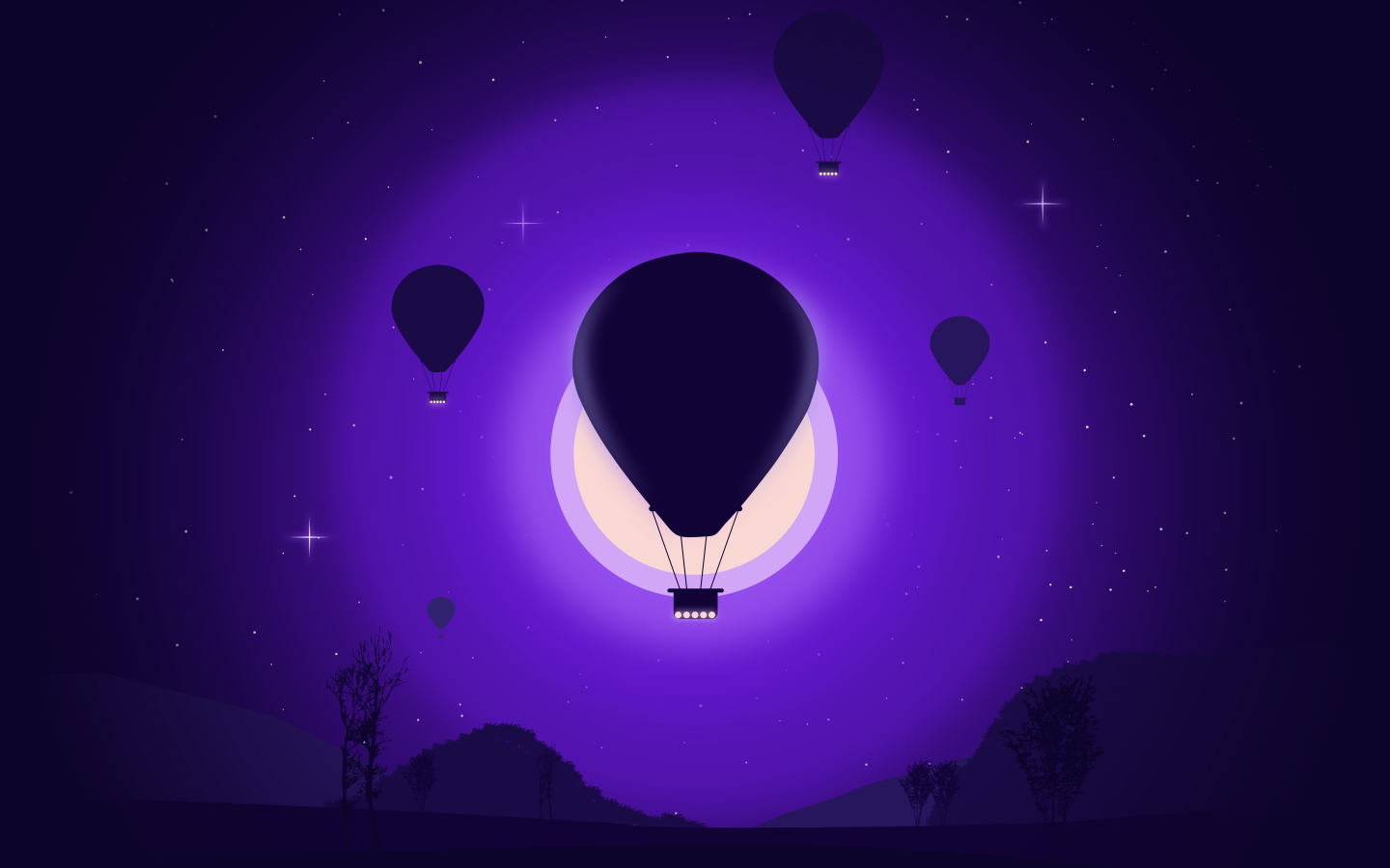 Воздушные шары на фоне белой луны 