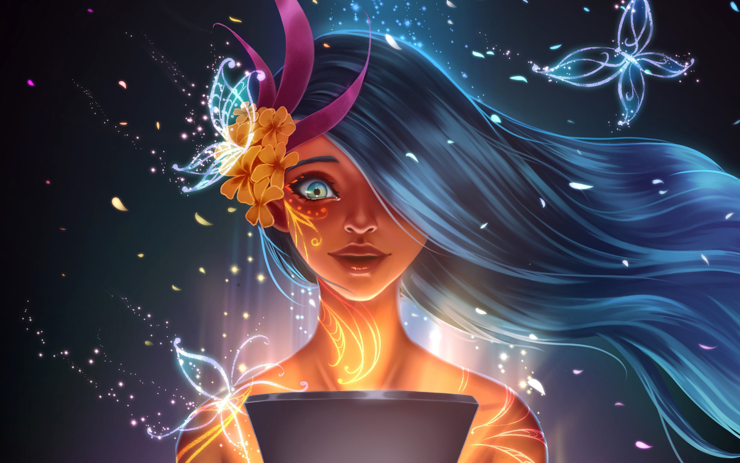 Фантастическая девушка с узорами на теле