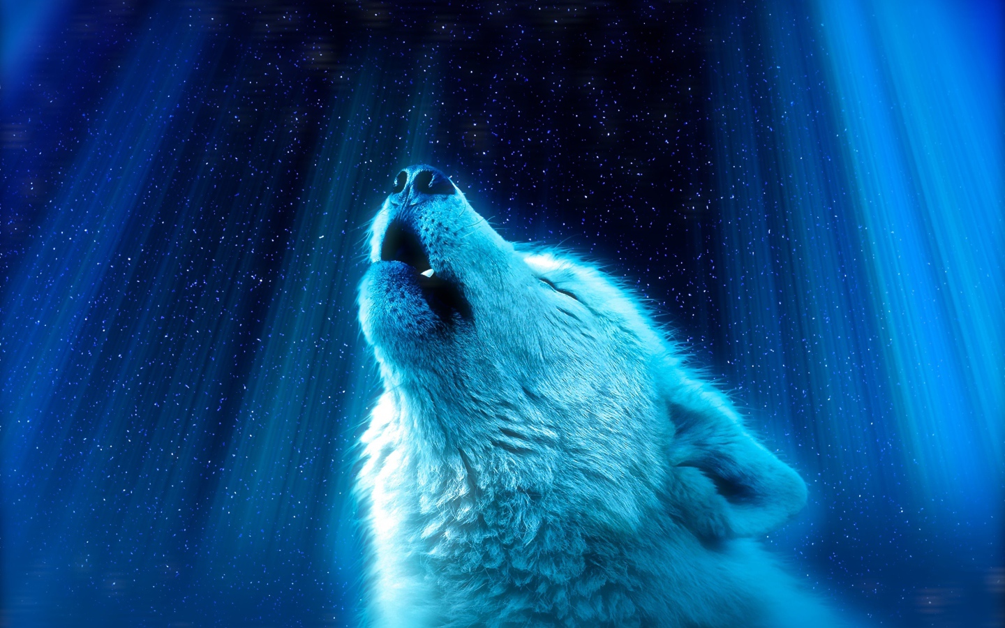 Фантастический белый волк воет на луну