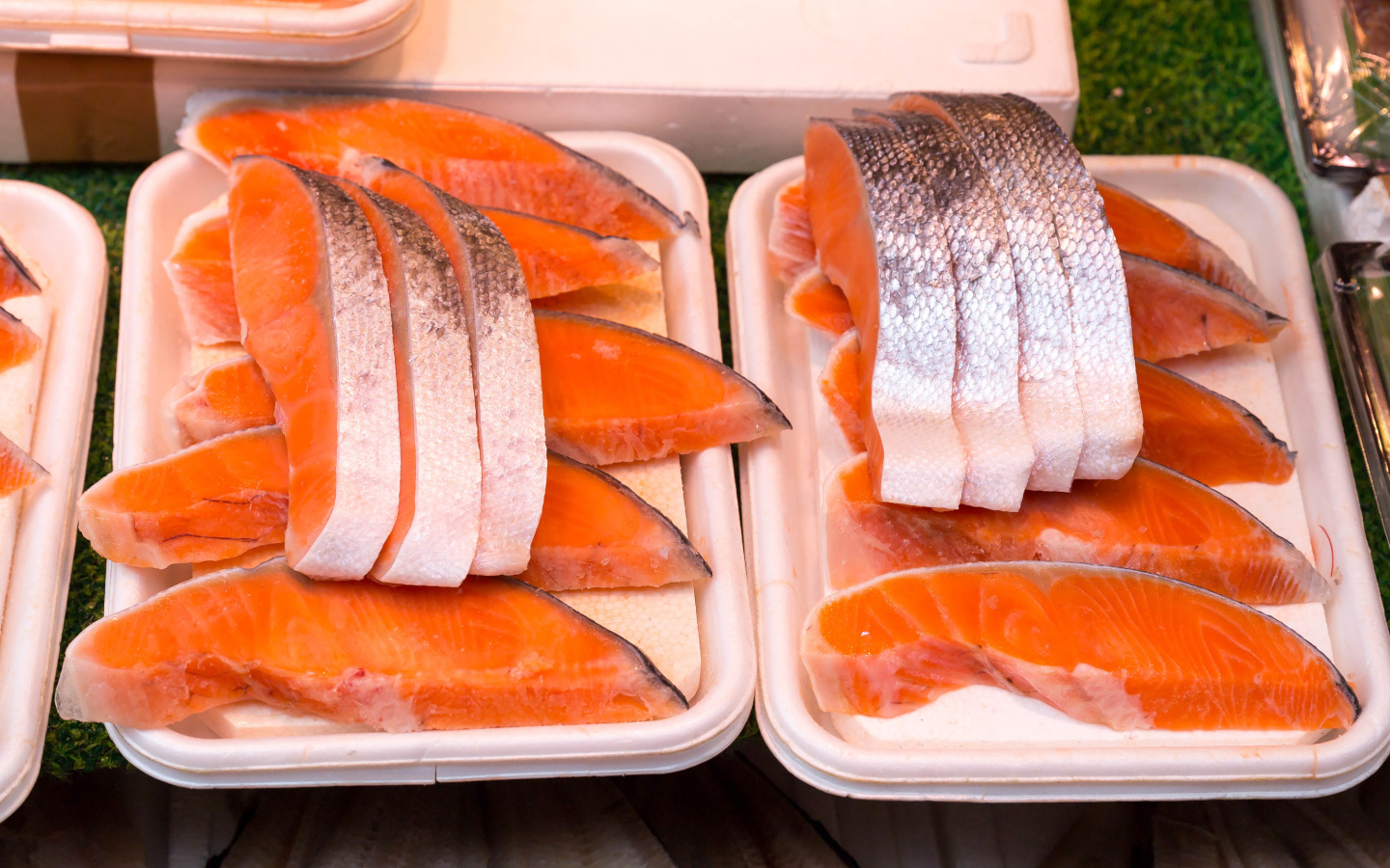 Fresh trout fillet in trays