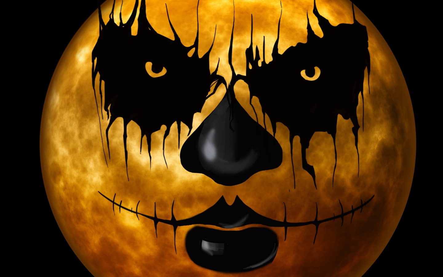 Большая желтая луна с гримом на Хэллоуин 