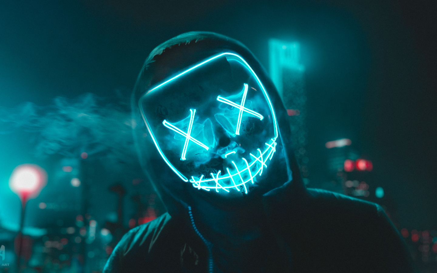 Neon mask hoodie guy
