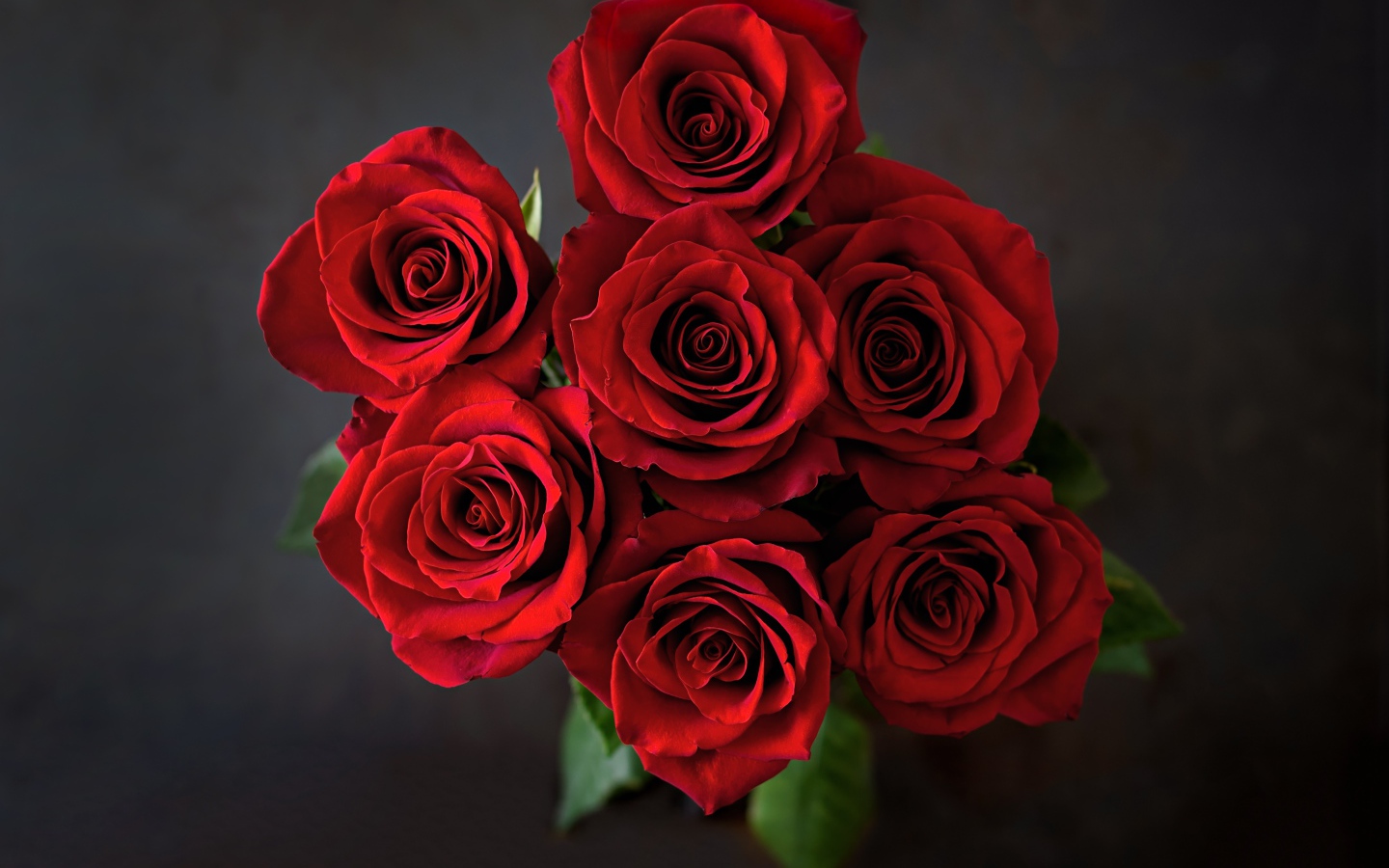 Букет красных роз вид сверху на сером фоне 