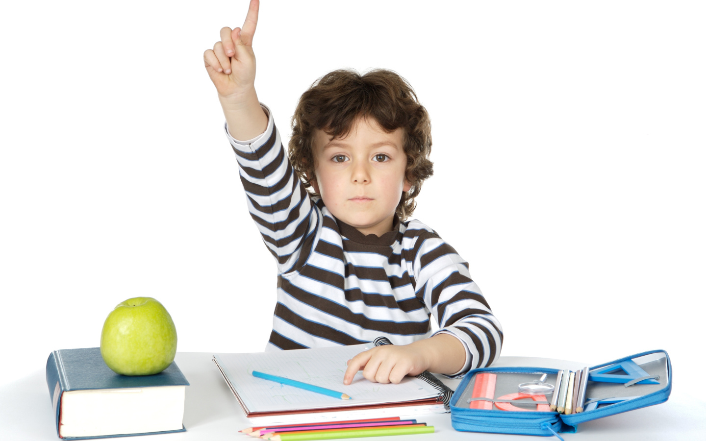 Маленький мальчик школьник отвечает на уроке 