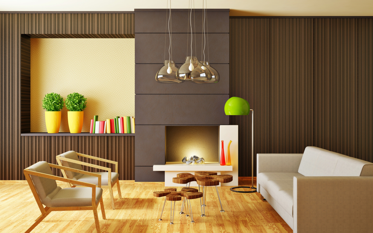 Минималистический интерьер с кожаной мебелью 