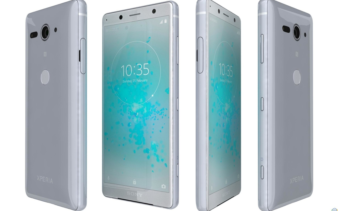 Новый компактный смартфон Sony Xperia XZ2 на белом фоне