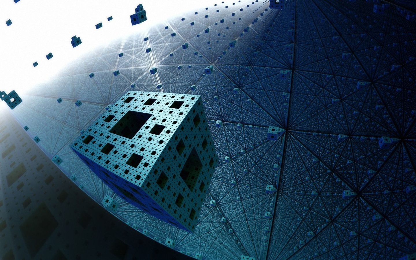 Летающие голубые кубы в цифровой паутине, 3д графика