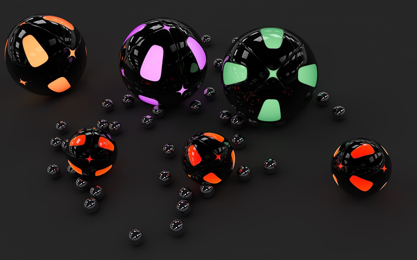 Разноцветные 3д шары на сером фоне 