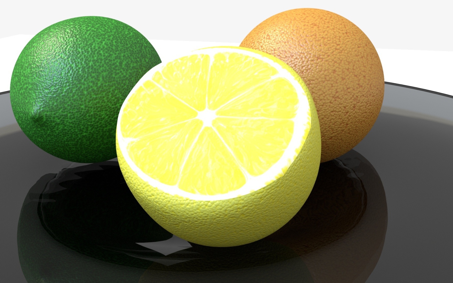 Апельсин, лайм и лимон 3д графика