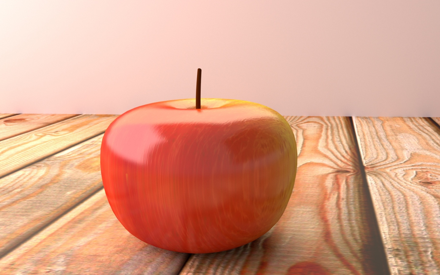 Красное 3д яблоко на деревянном столе 