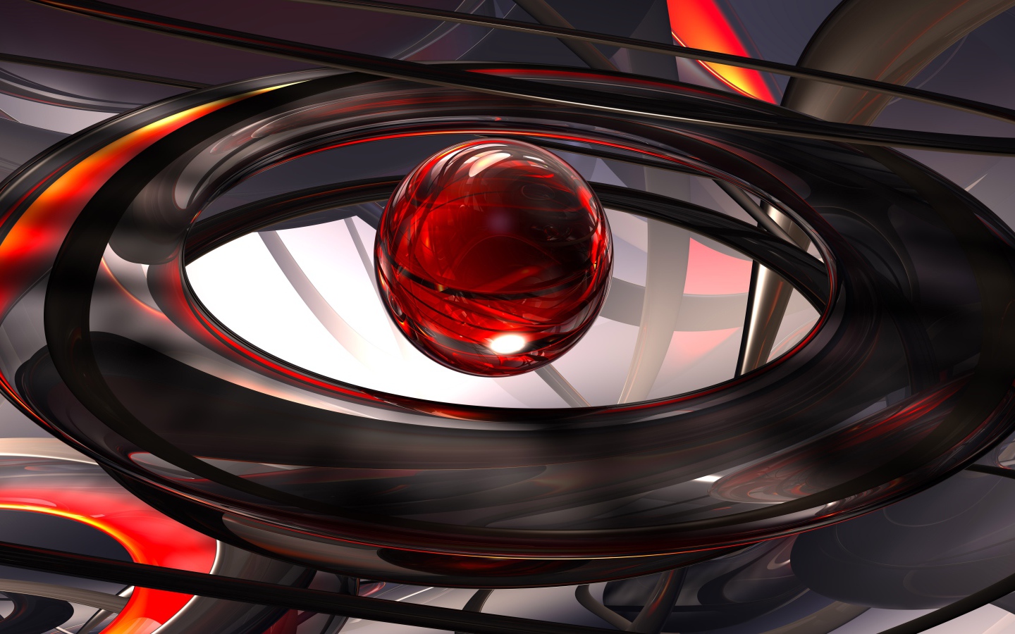 Красный шар в черных кольцах, 3д графика