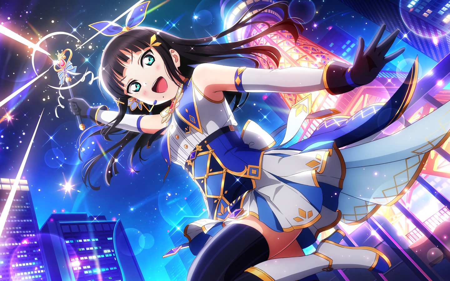 Девушка аниме с волшебной палочкой в руке