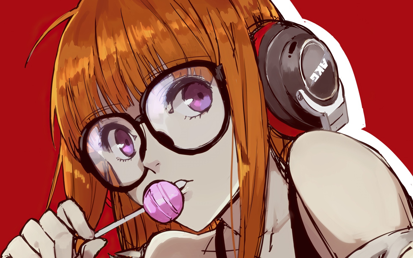 Девушка аниме с наушниками на голове 