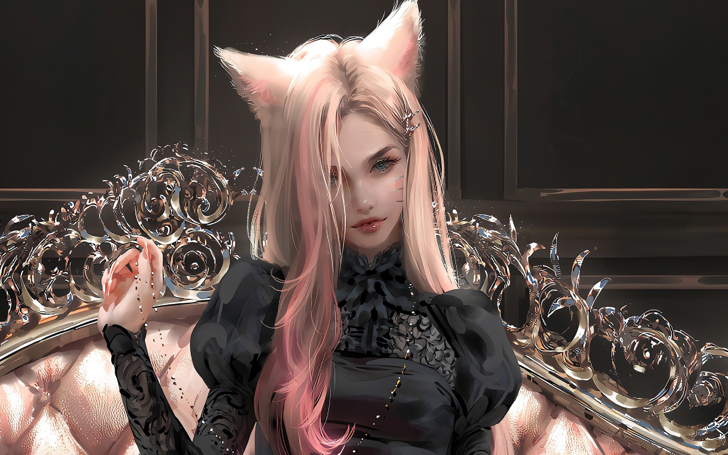 Фантастическая девушка кошка в черном наряде