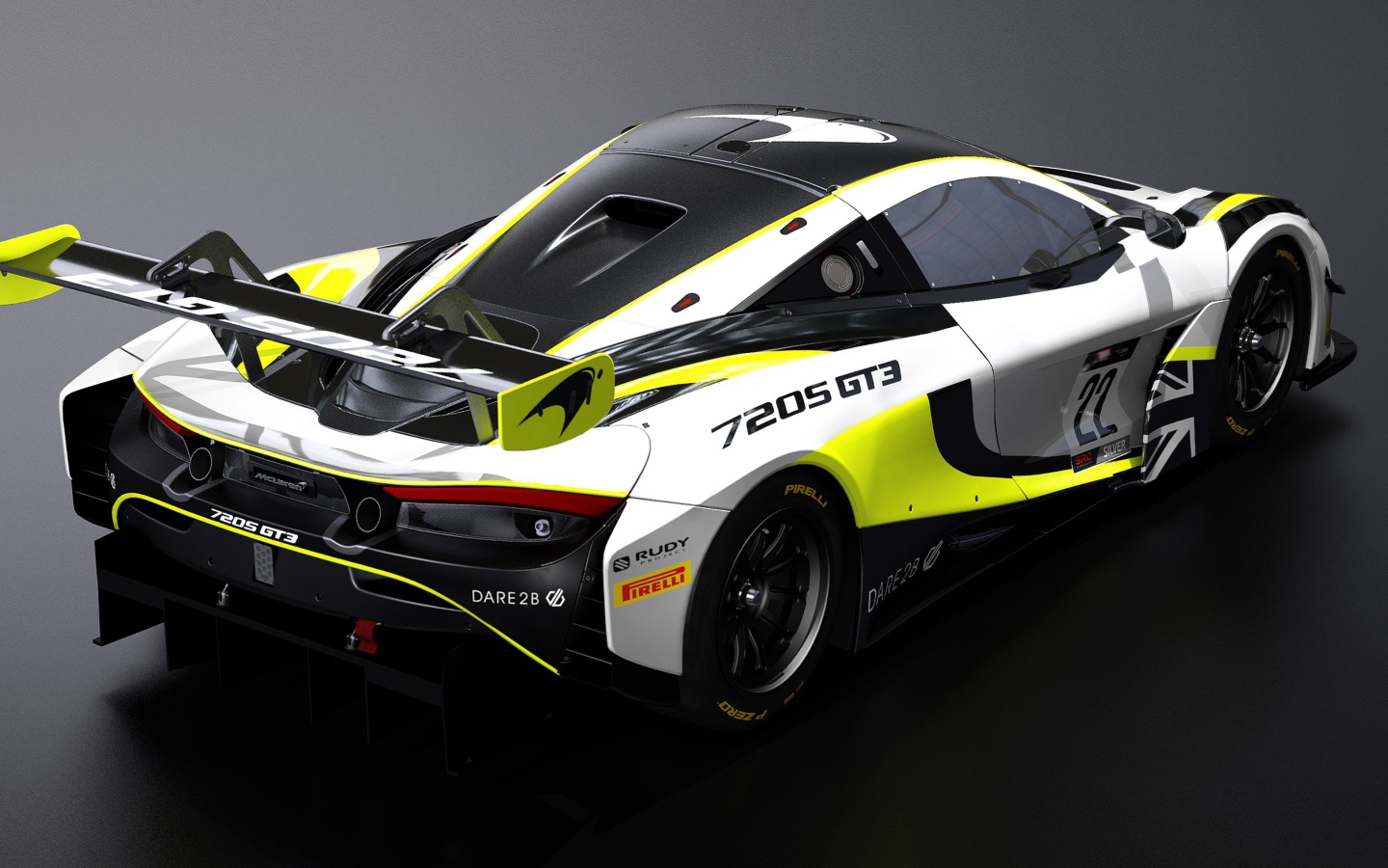 Гоночный автомобиль McLaren 720S GT3 2020 года вид сзади 