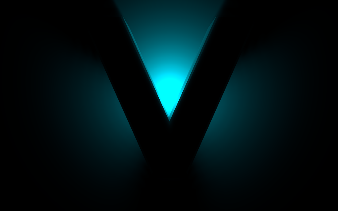 Большой черный знак V на синем фоне