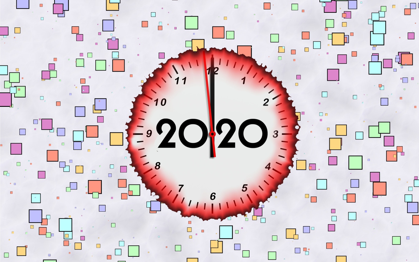 Часы с цифрами 2020 на фоне с квадратами