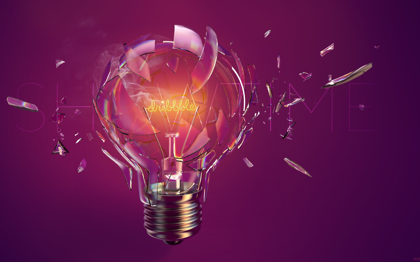 Включенная лампа разрывается на сиреневом фоне