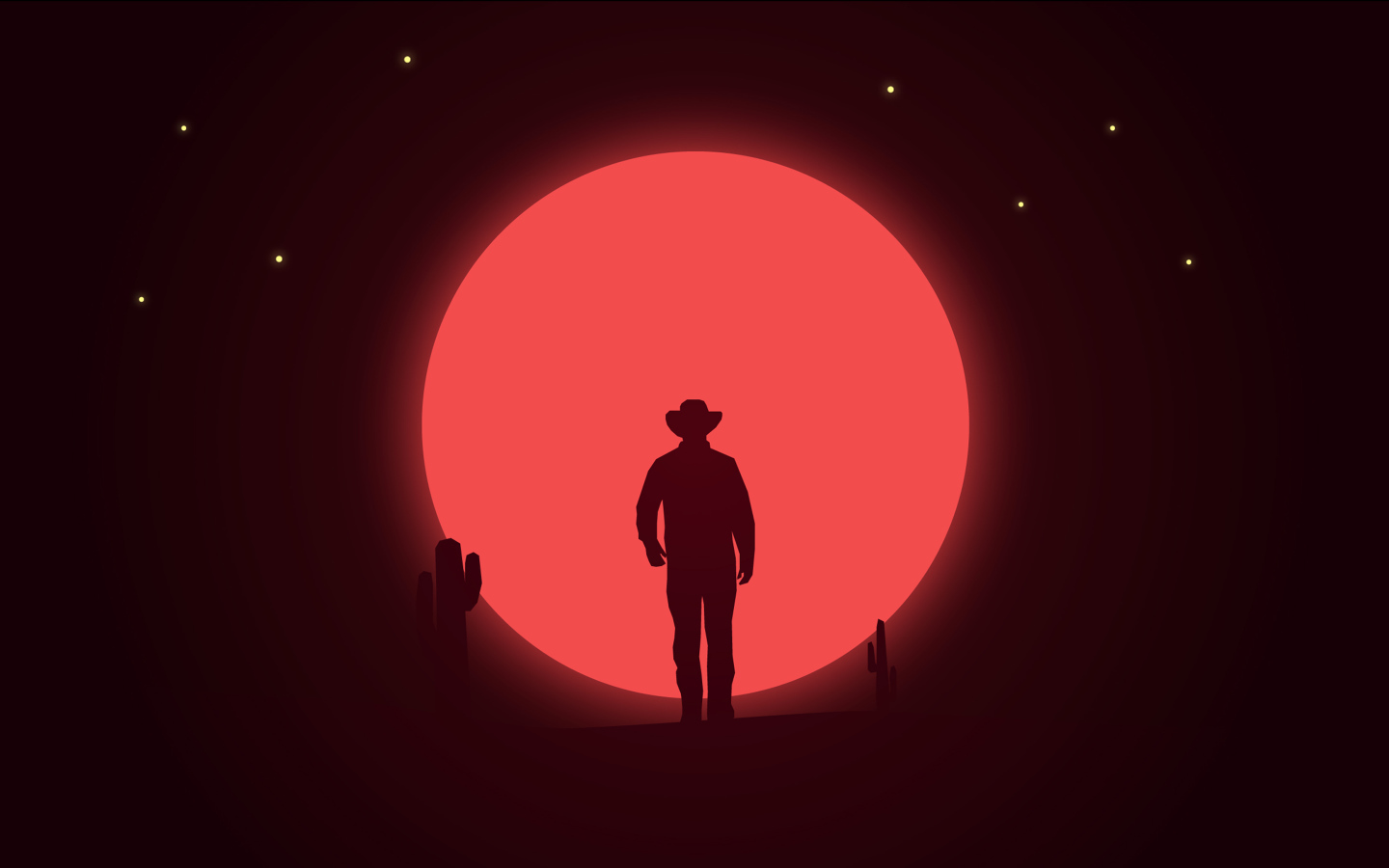Силуэт ковбоя на фоне красной луны