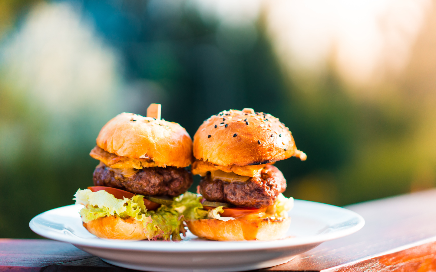 Гамбургеры с сочной котлетой на тарелке 