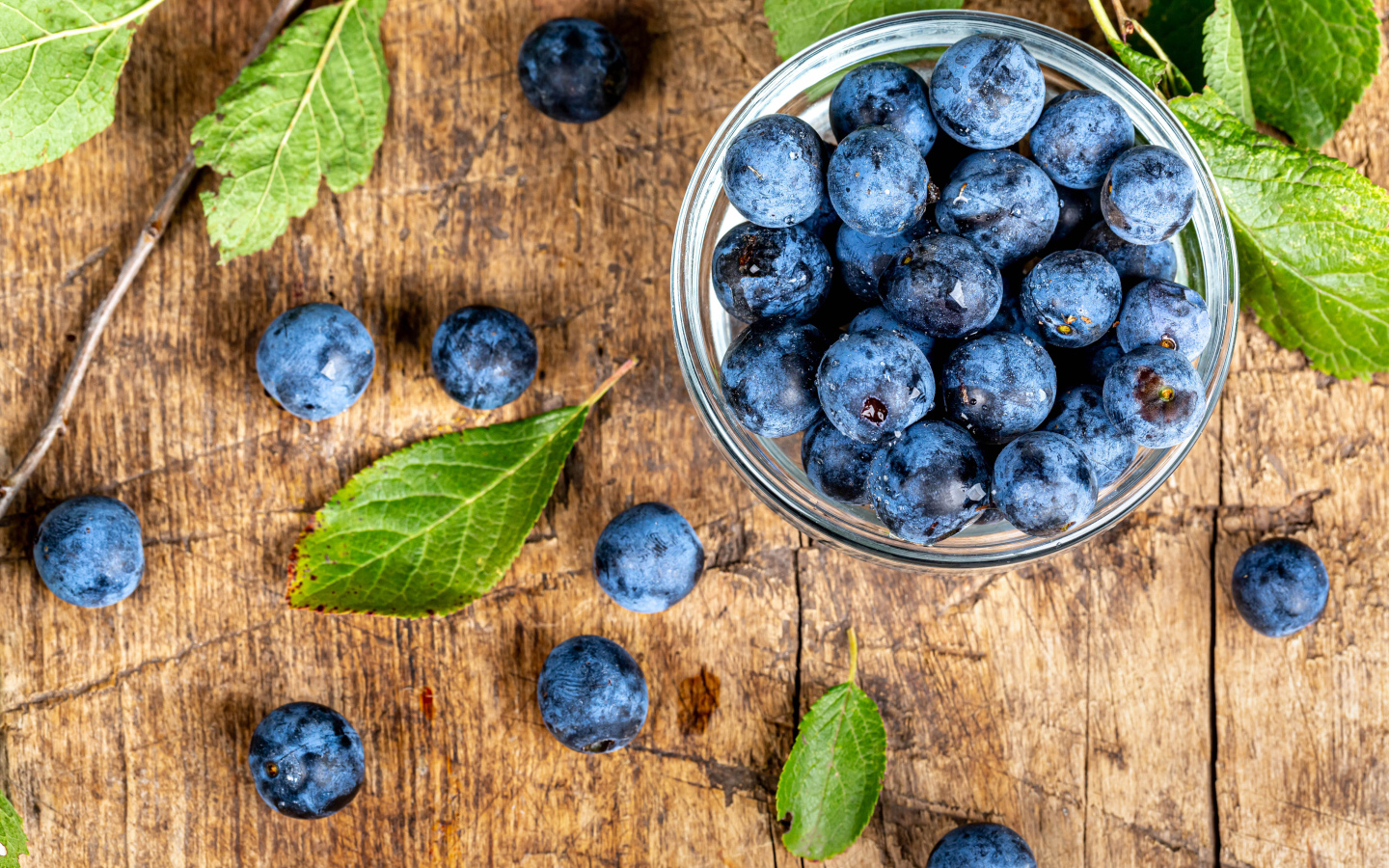 Спелые ягоды черники в стеклянной миске на столе 