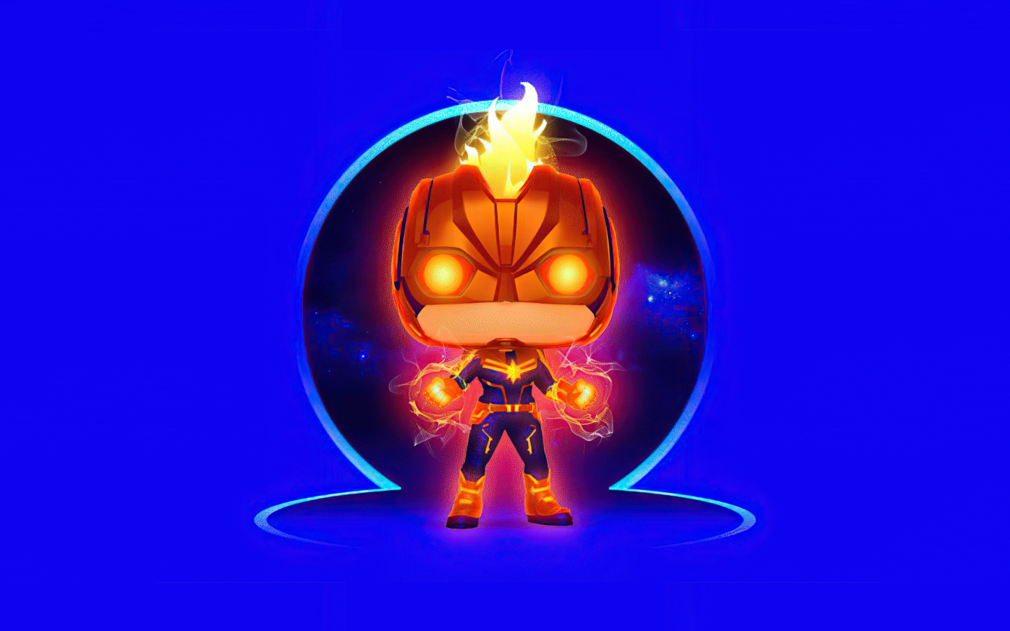 Супергерой капитан Марвел на голубом фоне 