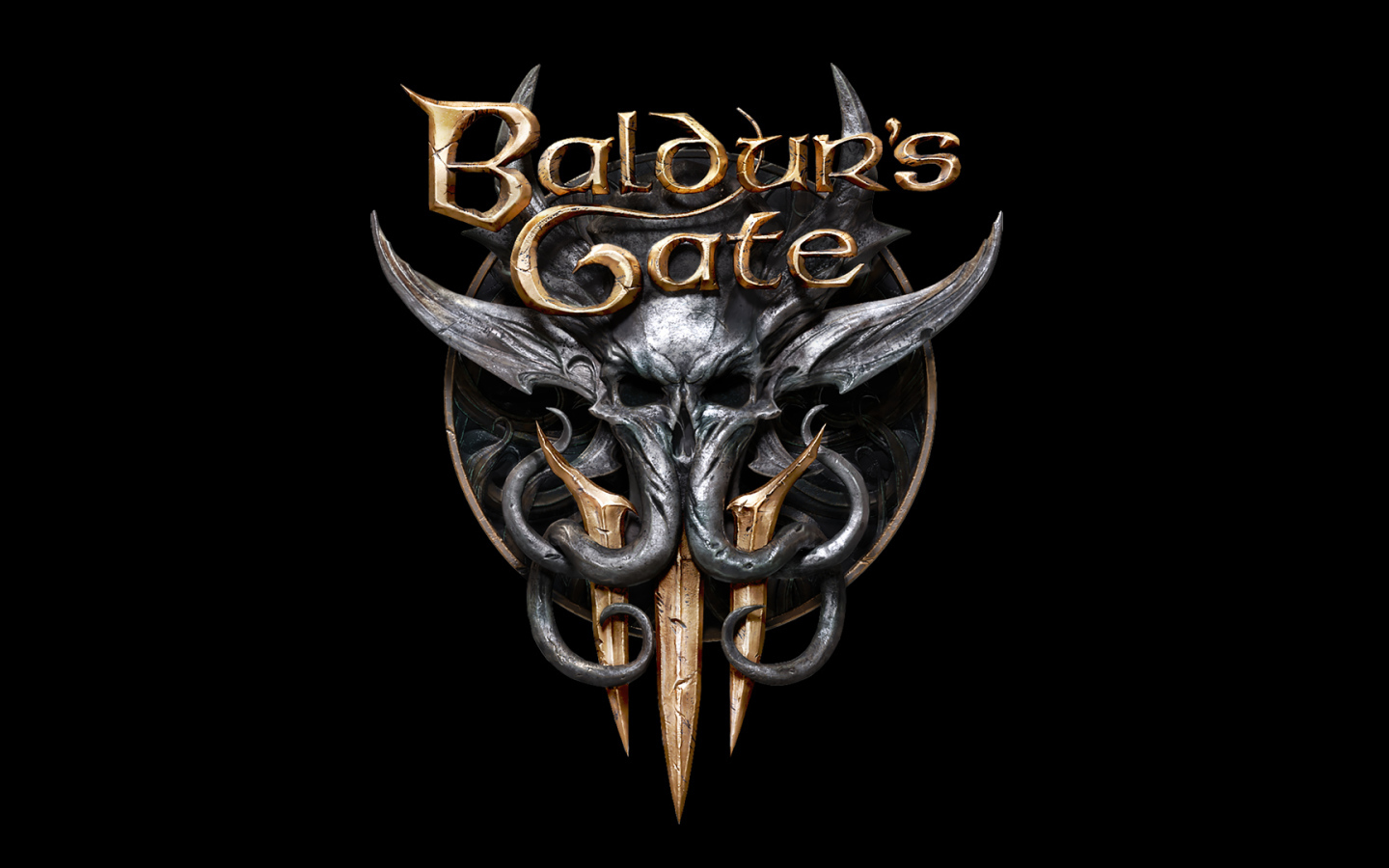Логотип новой видео игры Baldur’s Gate III на черном фоне